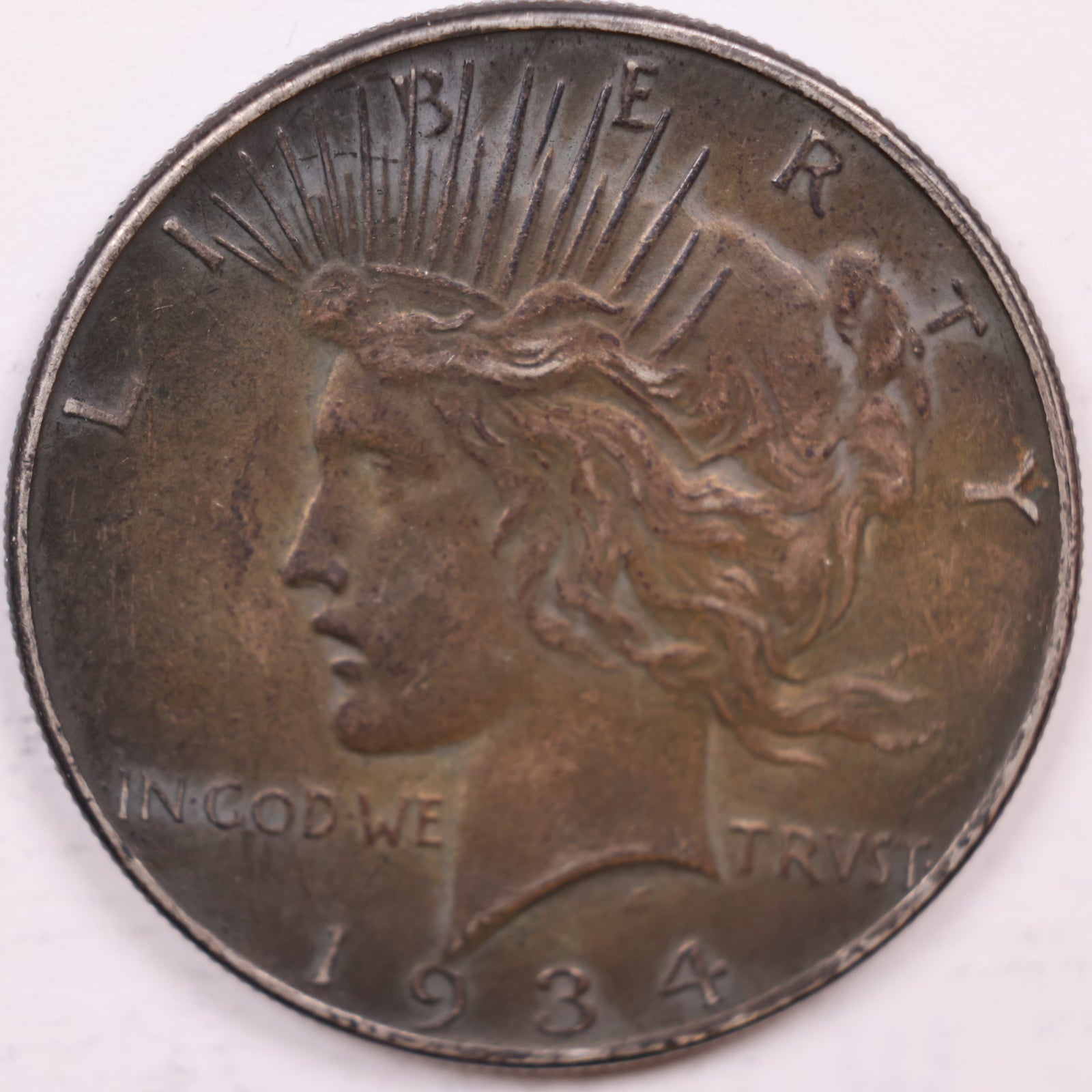 1934 Toned Peace Dollar, About Uncirculated, Store #DR1560