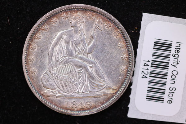 1843 Liberty Seated Half Dollar, Uncirculated Coin, Bold Strike. Store #14124