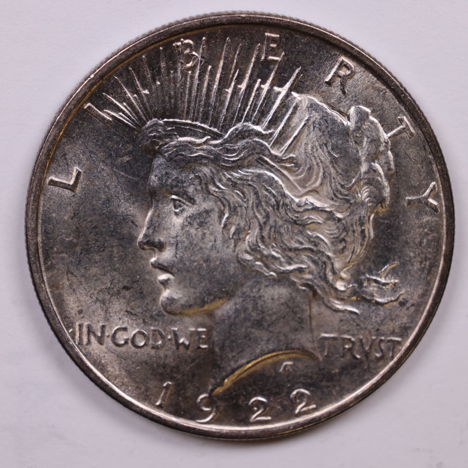 1922-D Peace Dollar, Silver Details, Mint Uncirculated Coin, Store #DR1005