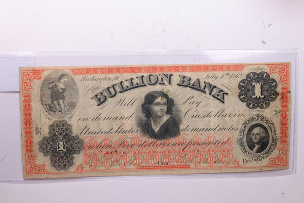 1862 $1, The BULLION BANK., WASHINGTON D.C., STORE #18527