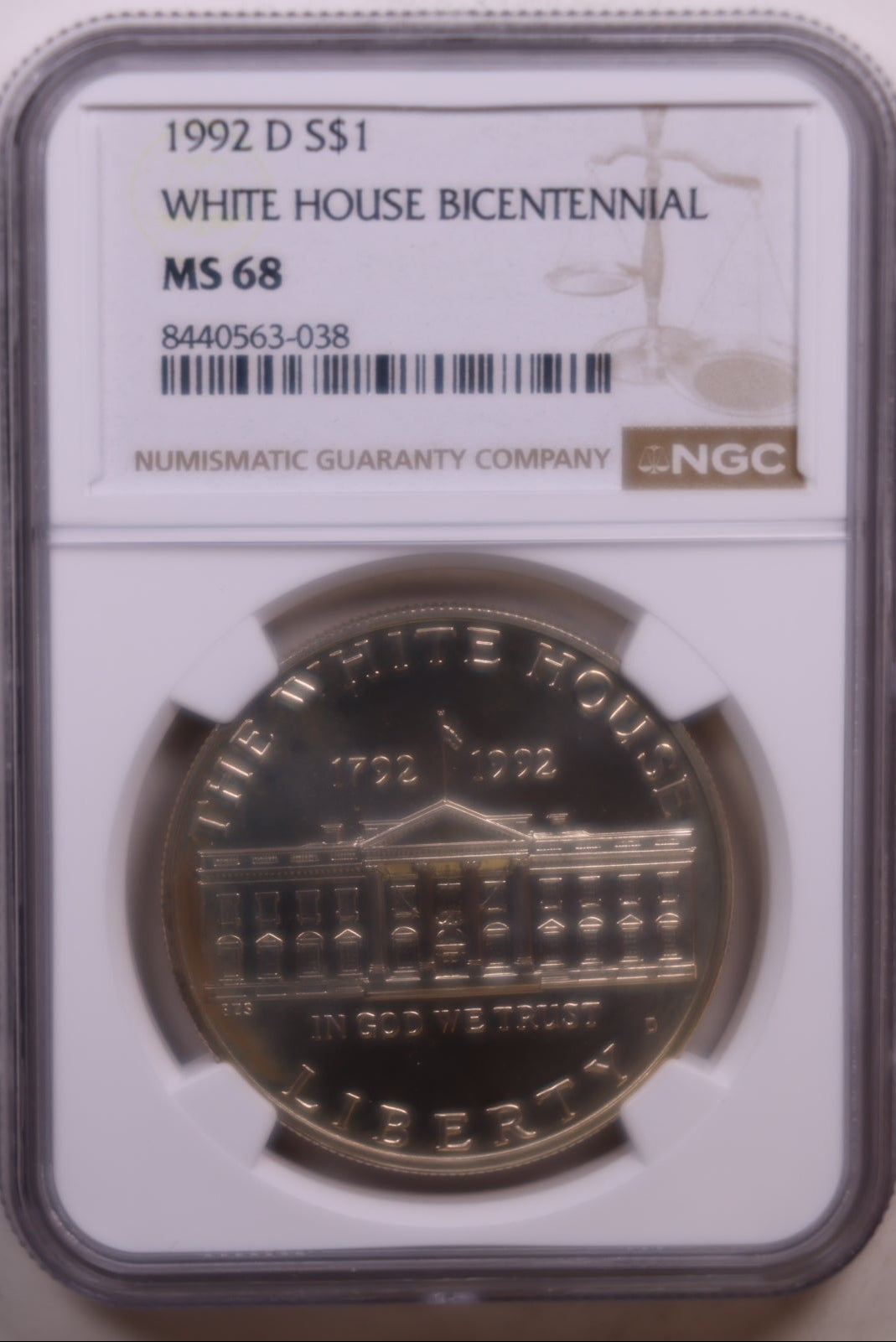 1992-D White House Bicentennial Silver Dollar, NGC MS-68, Store #GMC384
