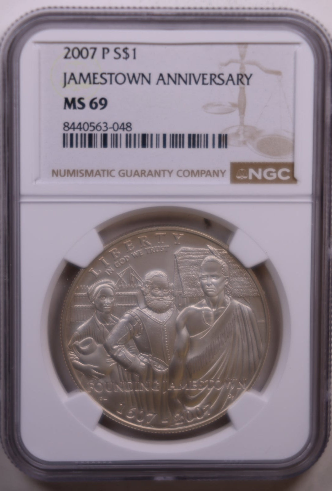 2007-P Jamestown Anniversary Silver Dollar, NGC MS-69, Store #GMC386