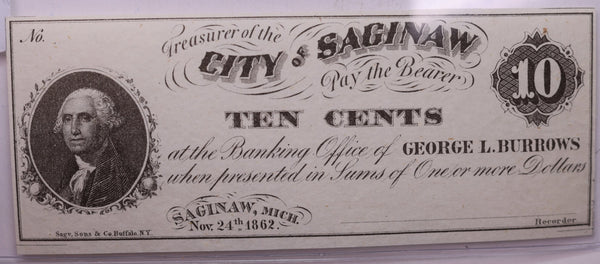 1862 10 Cent, City OF SAGINAW, MICHIGAN., STORE #18560