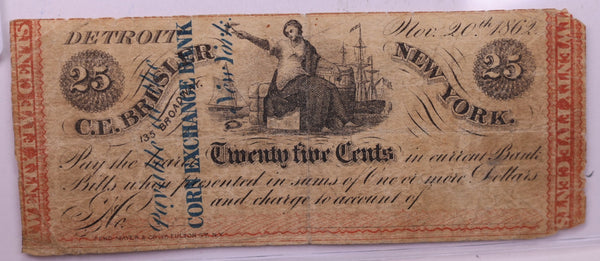 1862 25 Cents, C.E. BRESLER, NY, Detroit. Michigan., STORE #18564
