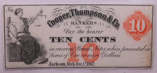 1862 10 Cents, COOPER, THOMPSON & CO., MI., STORE #18566