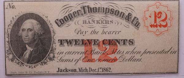1862 12 Cents, COOPER, THOMPSON & CO., MI., STORE #18568
