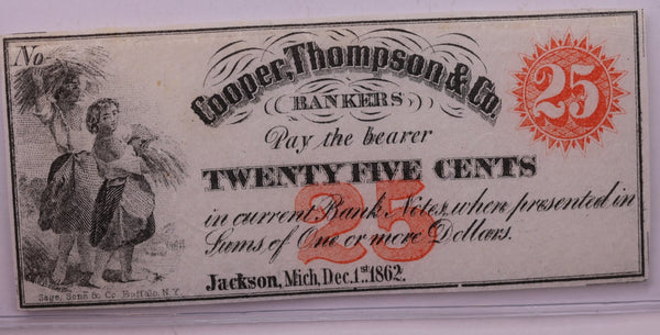 1862 25 Cents, COOPER, THOMPSON & CO., MI., STORE #18569