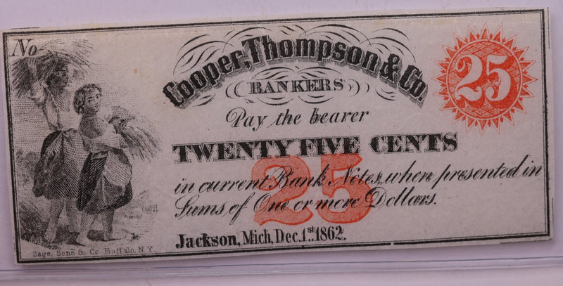 1862 25 Cents, COOPER, THOMPSON & CO., MI., STORE