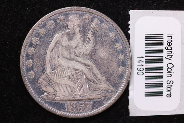 1857-O Seated Liberty Half Dollar, Affordable Collectible Circulated Coin, Store #14190