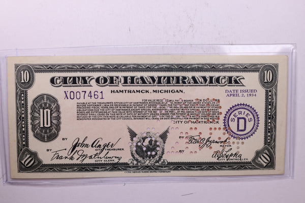 1934 $10, City of HAMTRAMCK, Michigan., STORE #18572