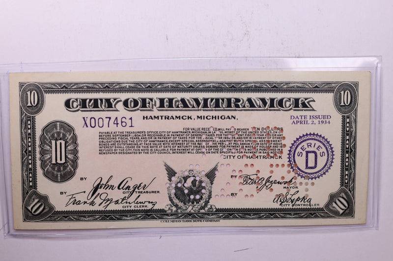 1934 $10, City of HAMTRAMCK, Michigan., STORE