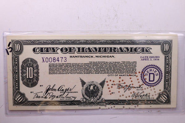1934 $10, City of HAMTRAMCK, Michigan., STORE #18574