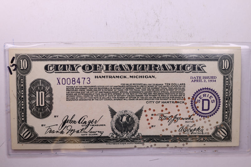 1934 $10, City of HAMTRAMCK, Michigan., STORE