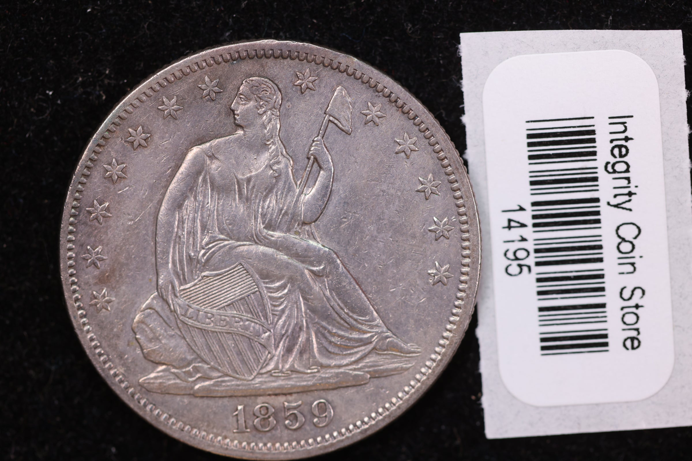 1859 Seated Liberty Half Dollar, Affordable Collectible Circulated Coin, Store #14195