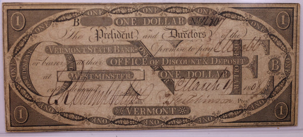 1808 $1, Vermont State Bank, Westminster, VT., Store #18577