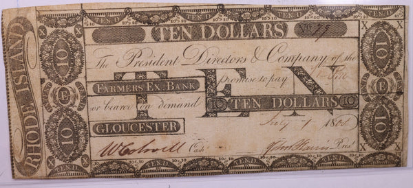 1808 $10, Farmers Exchange Bank., R.I., Store #18578