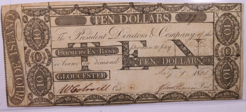 1808 $10, Farmers Exchange Bank., R.I., Store