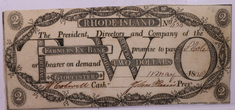 1808 $2, Farmers Exchange Bank., R.I., Store