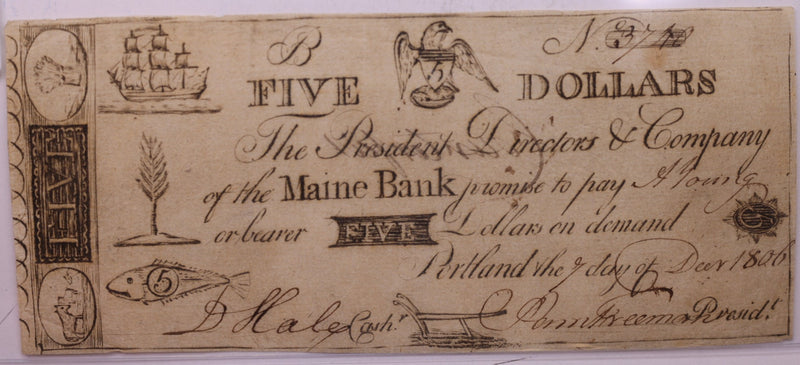 1806 $5, Maine Bank, Portland Maine.,(counterfeit)., Store
