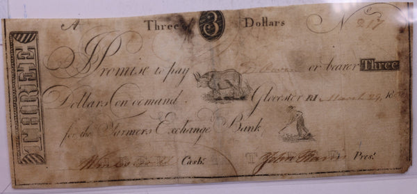 1800 $3, Farmers Exchange Bank., Gloucester, R.I., Store #18585