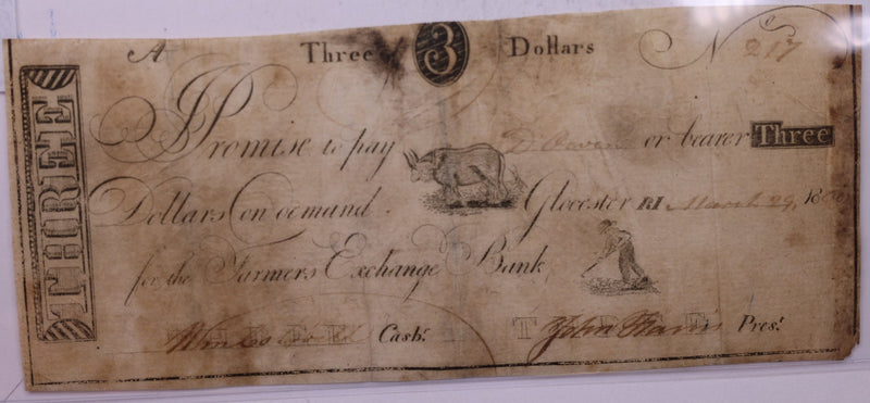 1800 $3, Farmers Exchange Bank., Gloucester, R.I., Store