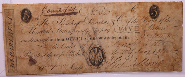 1801 $5, Bank of the United States, Boston, MA., (Counterfeit)., Store #18588