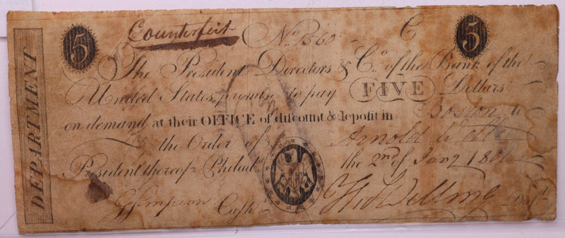 1801 $5, Bank of the United States, Boston, MA., (Counterfeit)., Store