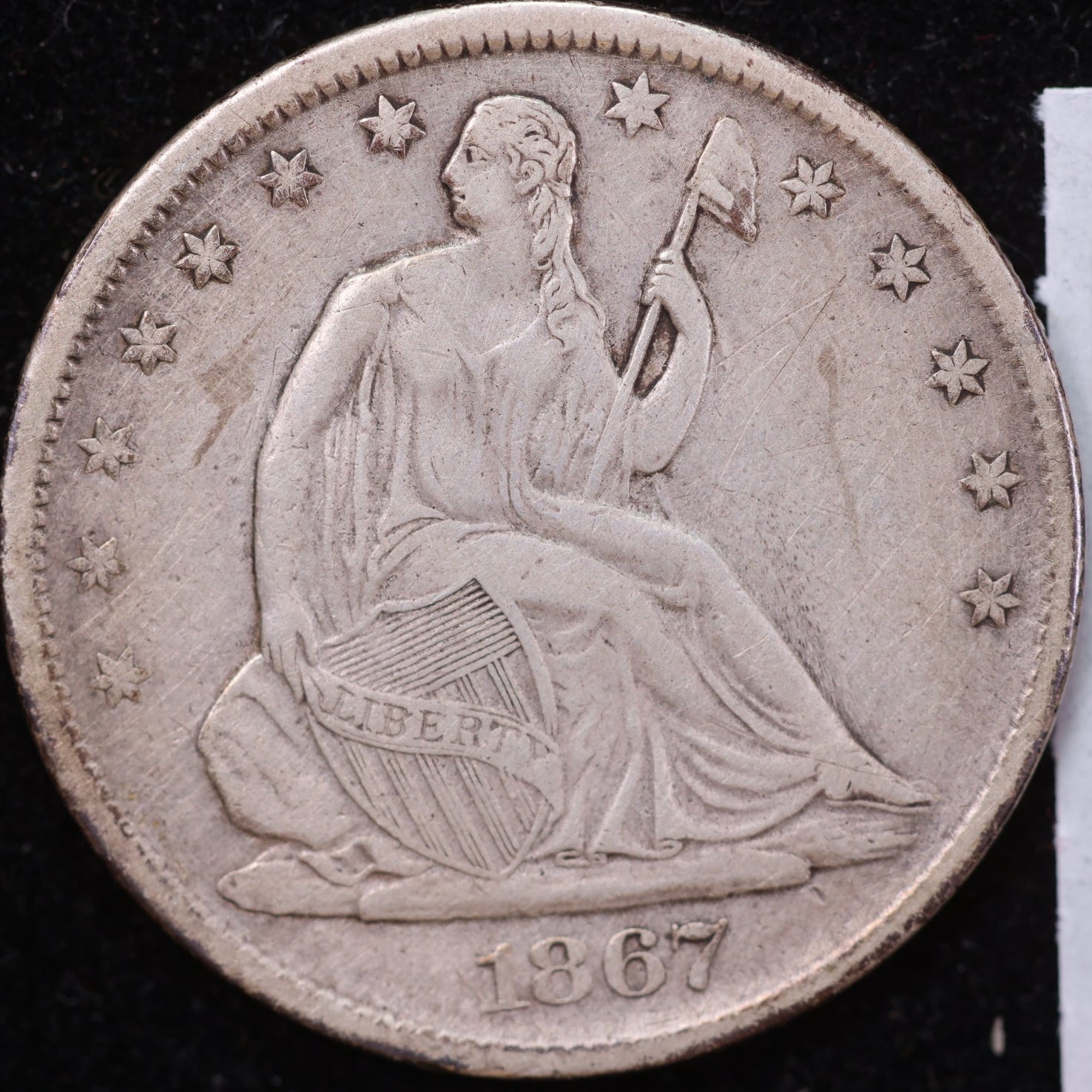 1867-S Liberty Seated Half Dollar, Very Fine Circulated Coin, Store #HR1986