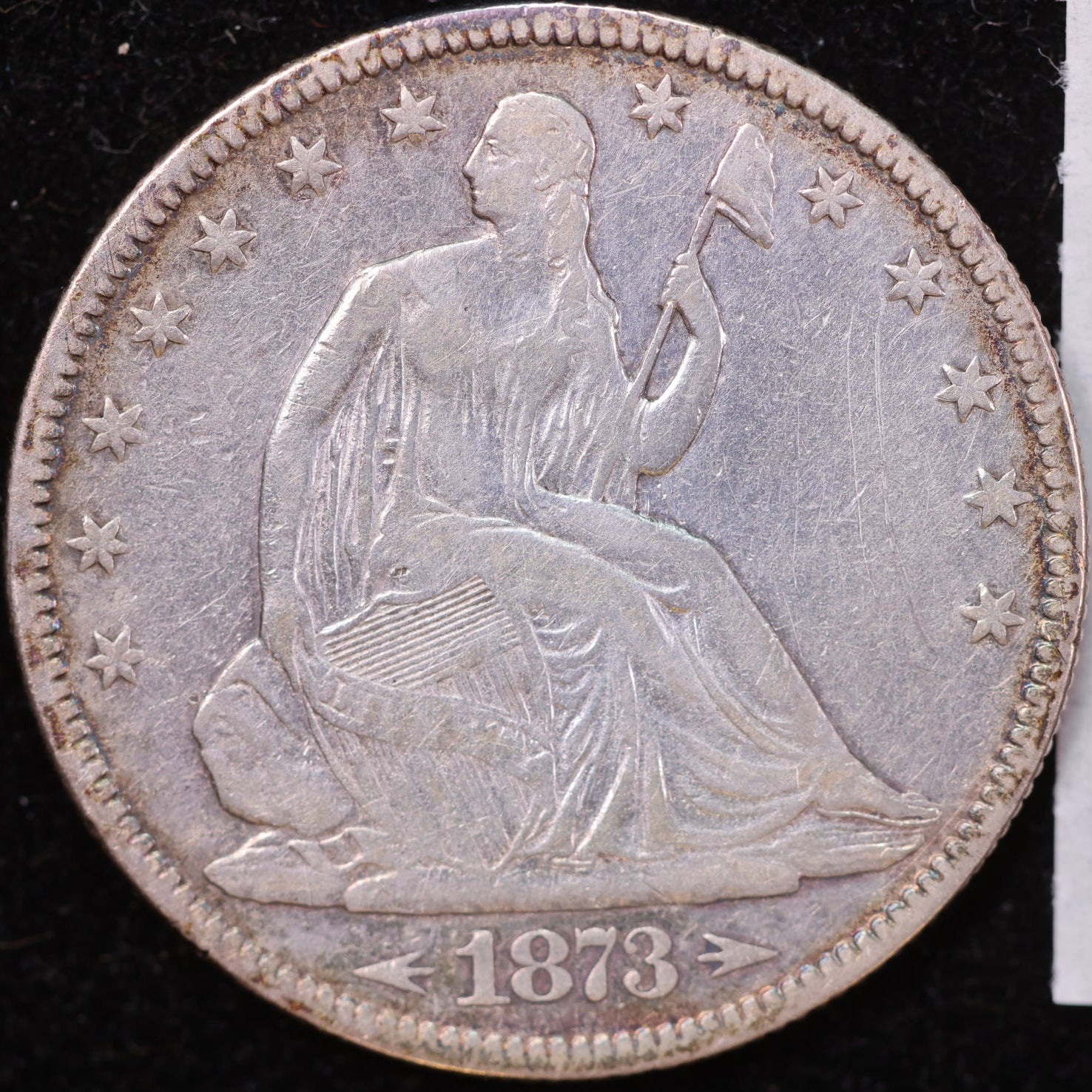 1873 Liberty Seated Half Dollar, Very Fine Circulated Coin, Details, Store #HR2006