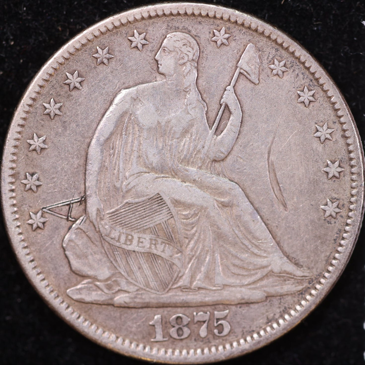 1875-CC Liberty Seated Half Dollar, Very Fine+ Circulated Coin, Details, Store #HR2013