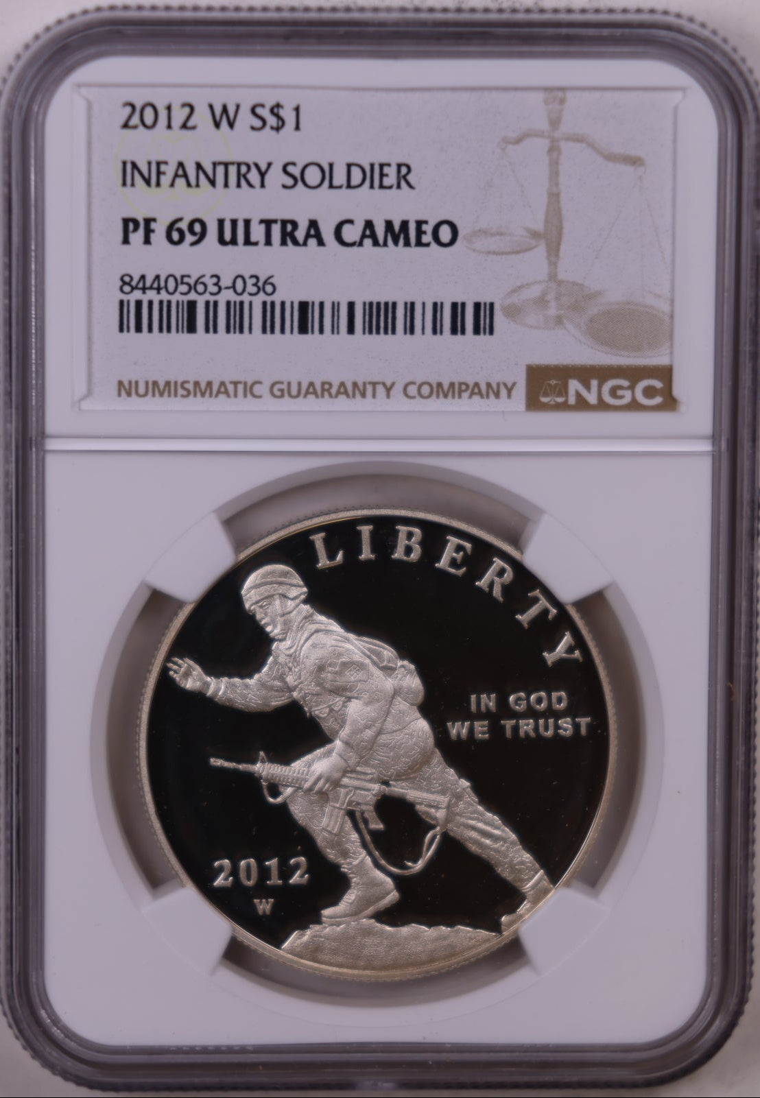 2012-W Infantry Soldier Silver Dollar, NGC PF-69 Ultra Cameo, Store #GMC396