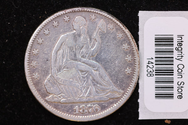 1876 Seated Liberty Half Dollar, Affordable Collectible Circulated Coin, Store #14238