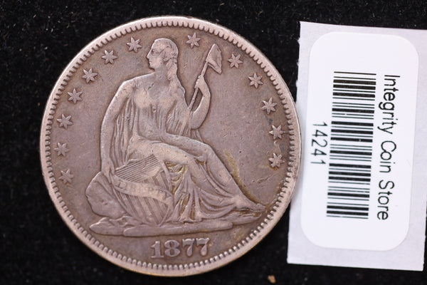 1877 Seated Liberty Half Dollar, Affordable Circulated Early Date. Store #14241