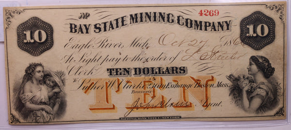 1866 $10, Bay State Mining Co., Eagle River, Michigan., Store #18622