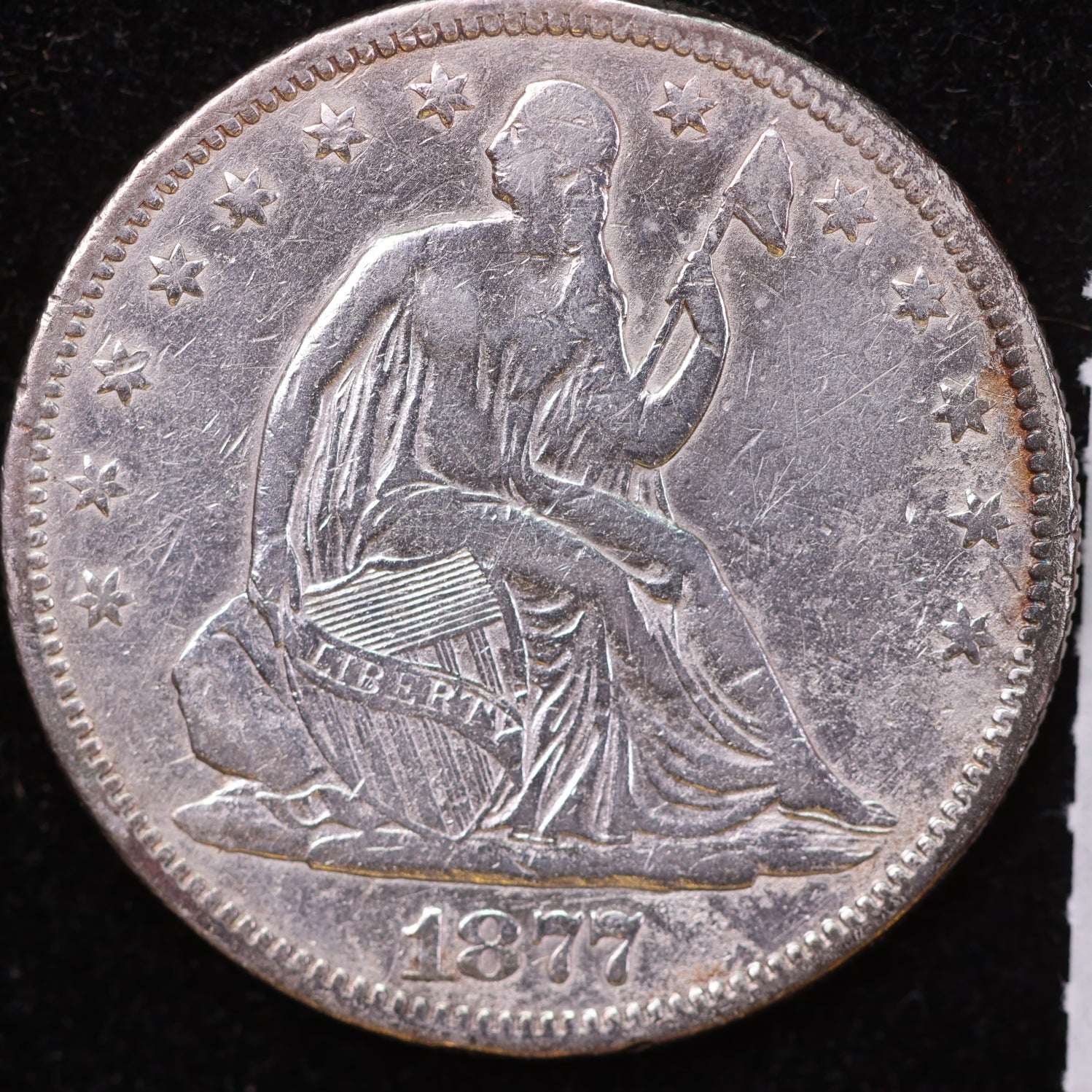 1877-S Liberty Seated Half Dollar, Extra Fine+ Circulated Coin. Store #HR2017