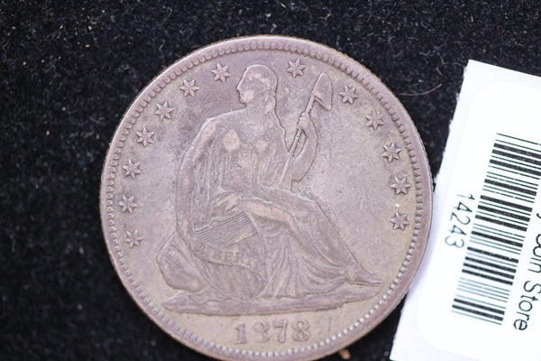 1878 Seated Liberty Half Dollar, Affordable Circulated Early Date. Store #14243