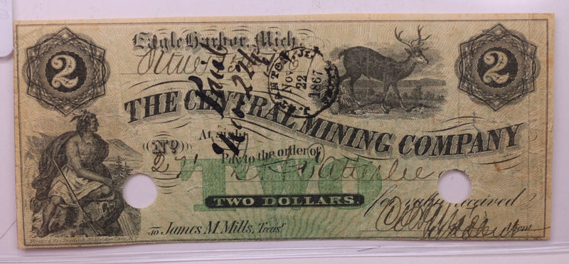 1867 $2, Bay State Mining Co., Eagle River, Michigan., Store