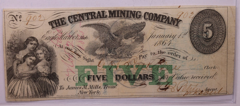 1864 $5, The Central Mining Co., Eagle Harbor, Michigan., Store