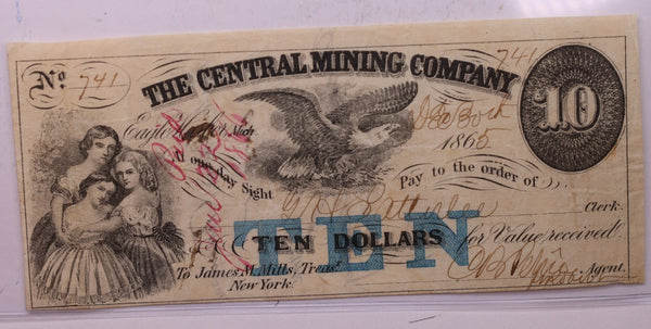 1865 $10, The Central Mining Co., Eagle Harbor, Michigan., Store #18630