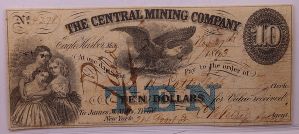 1863 $10, The Central Mining Co., Eagle Harbor, Michigan., Store #18631
