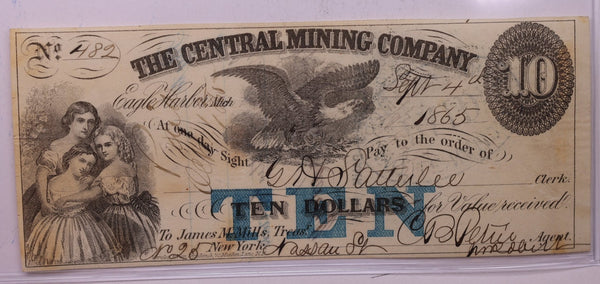 1865 $10, The Central Mining Co., Eagle Harbor, Michigan., Store #18632