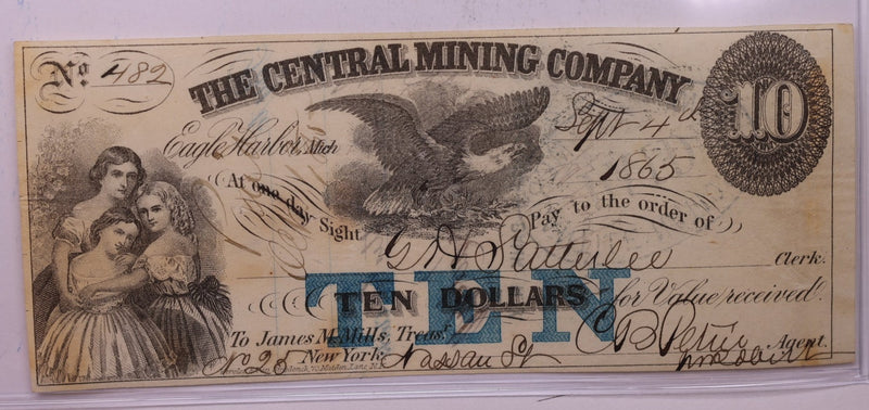 1865 $10, The Central Mining Co., Eagle Harbor, Michigan., Store