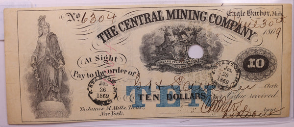 1869 $10, The Central Mining Co., Eagle Harbor, Michigan., Store #18633