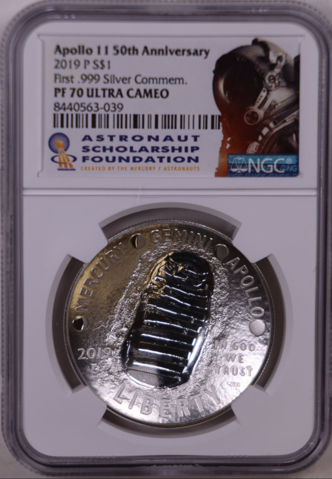 2019-P Apollo 11 50th Anniversary Silver Dollar, NGC PF-70 Ultra Cameo, Store #GMC408