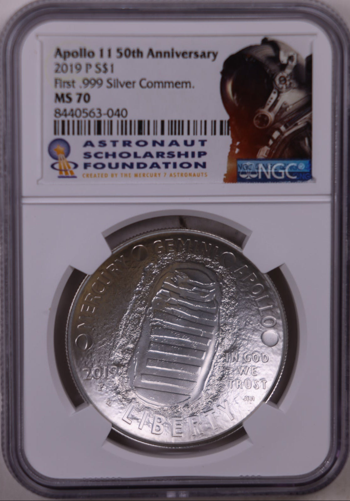 2019-P Apollo 11 50th Anniversary Silver Dollar, NGC MS-70, Store #GMC407