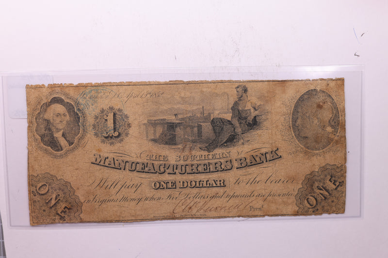 1852 $1, Southern Manufacturers Bank, Wash D.C., Store