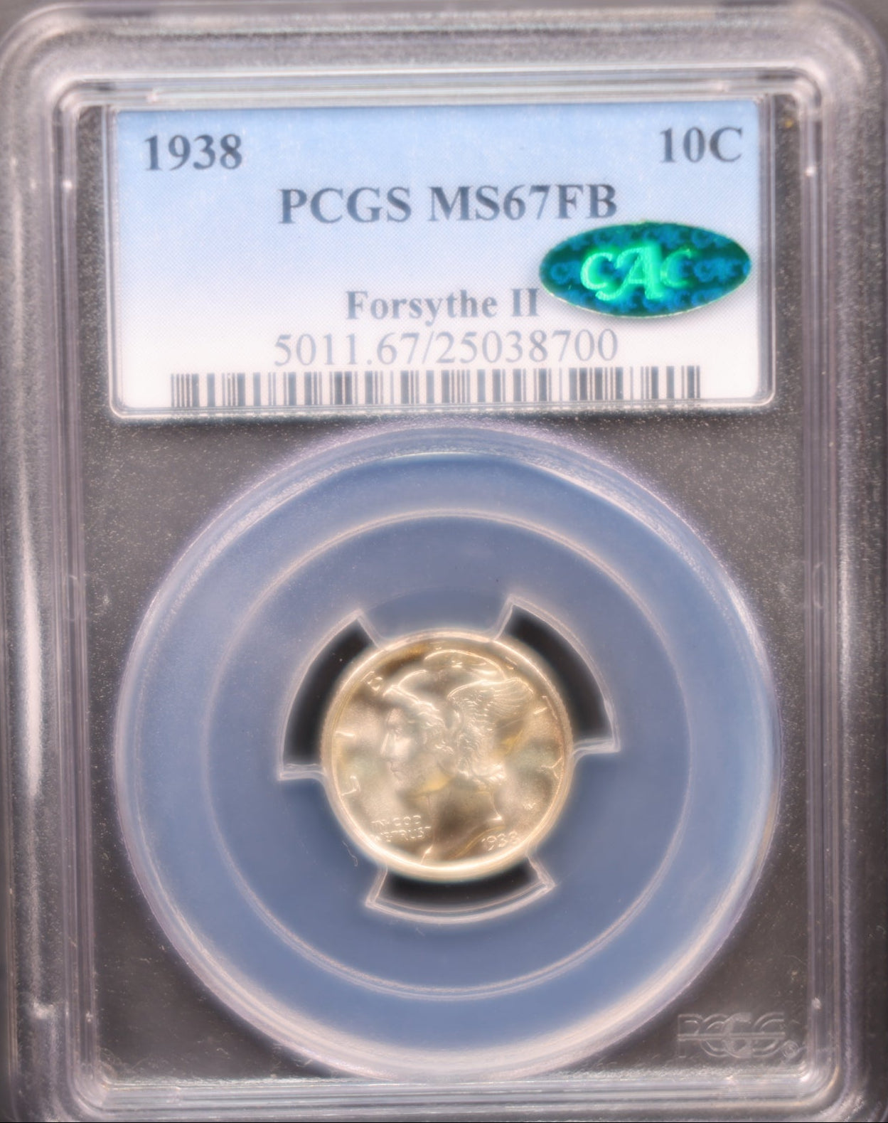 1938 Mercury Silver Dime, PCGS MS67 Full Band, Store #DE0937.