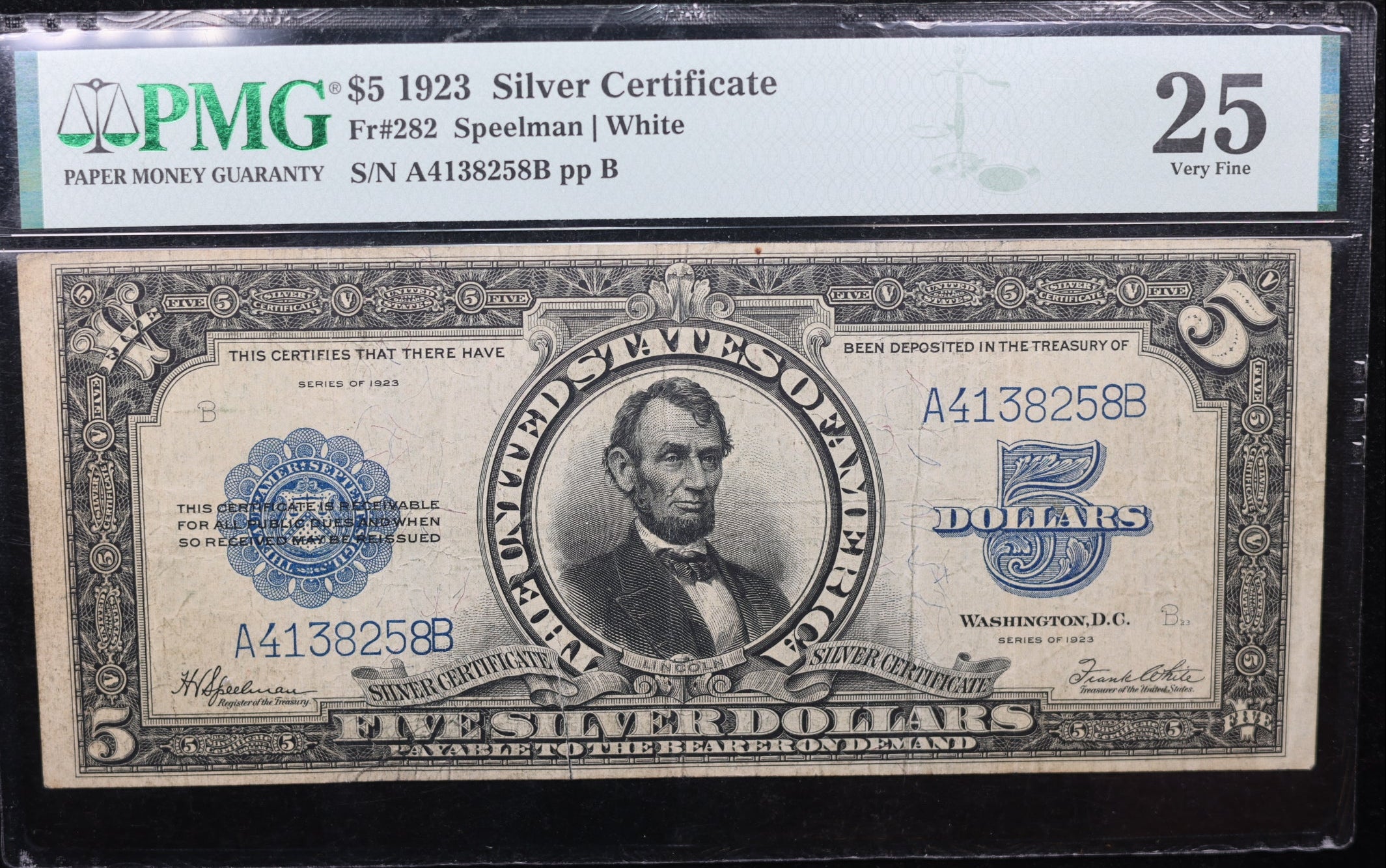 1923 $5 Silver Certificate, Fr#282, PMG VF-25, 'Port Hole', Store Sale #GLSC001
