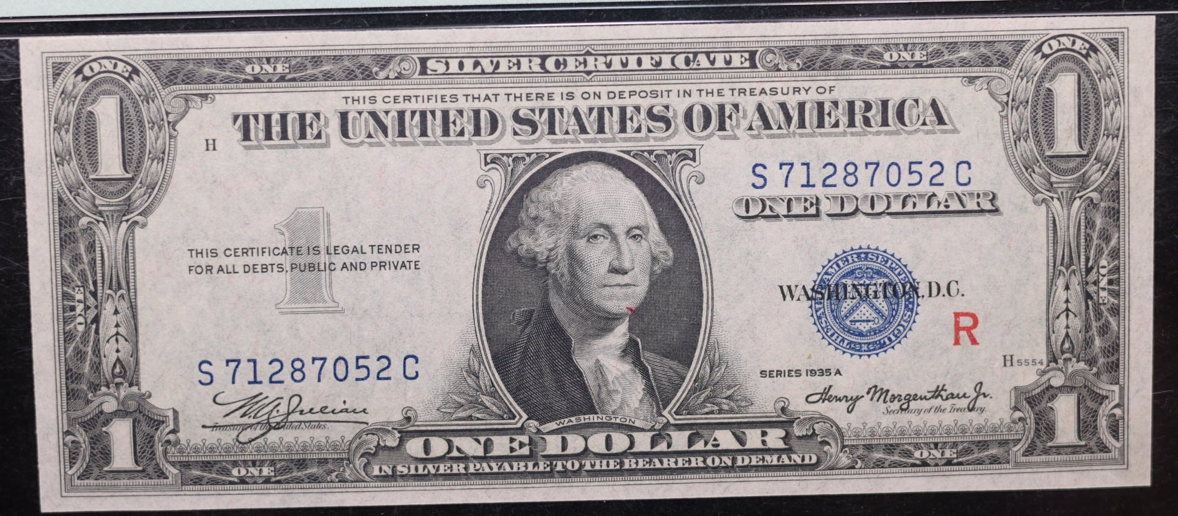 1935A $1, Silver Certificate, Fr#1609, 'R' Experimental Note, PMG CU65, #GSSC001.