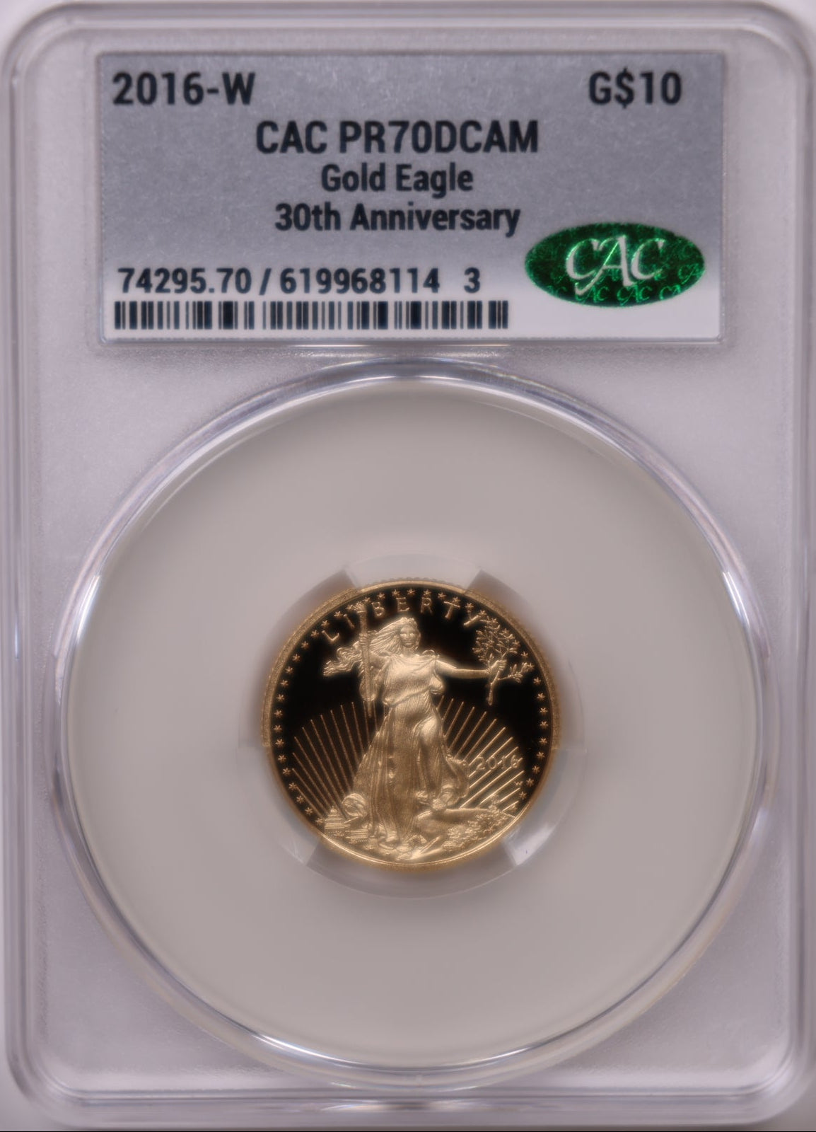 2016-W $10, Proof Gold American Eagle Coin, 1/4 OZT, CAC PR70DCAM, Store #GMC279